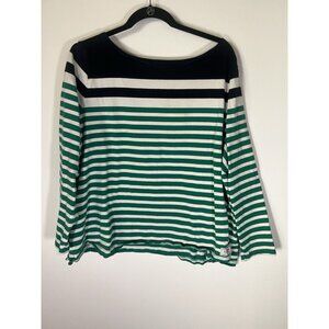 Talbots Authentic green blue stripes tshirt preppy casual 3XP boatneck cotton